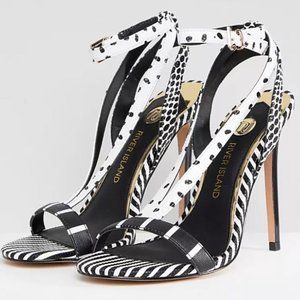 River Island Mixed Print Barely There Heeled Sandals (sz 41)